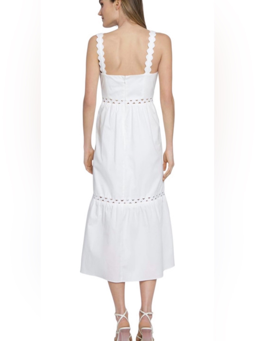 NWT Donna Morgan white cotton midi dress tiered sweetheart XL 16 - Picture 3 of 7